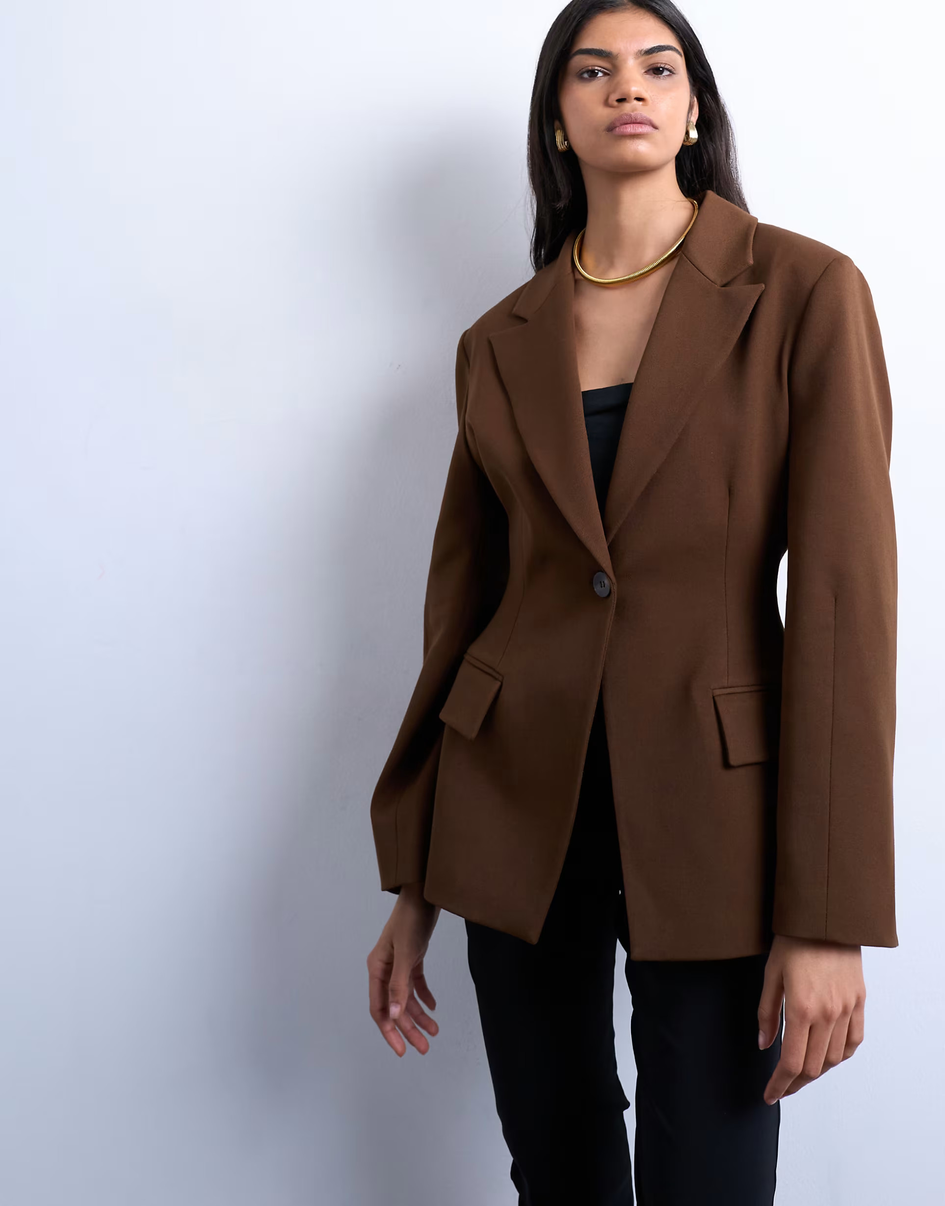 Topshop cinched blazer in brown | ASOS (Global)