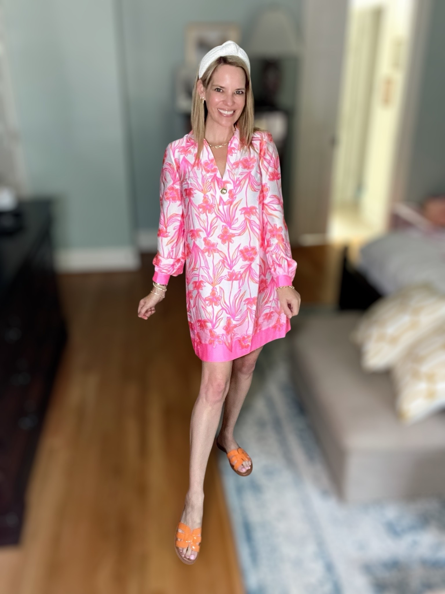 Pretty in pinks & corals 🌺 This Lilly Pulitzer Iralanne dress is giving major tropical glam with its vibrant floral print, silky feel, and elevated gold button details ✨ Wearing a size 00 — it runs generous, so size down if between!

The long sleeves and collared neckline make it perfect for spring-to-fall transitions, brunches, vacations, or a pop of print at the office 🏝️🌸 I styled it with orange slide sandals and gold Melinda Maria jewelry for a polished, playful look 💛

📏 Wearing size 00 – generous fit
🌺 Lightweight satin-feel fabric
👡 Orange slides linked as similar

💎 Jewelry is Melinda Maria — code PREPPYREBEL gets you 10% off!

#LillyPulitzer #IralanneDress #LTKSpringStyle #LillyLove #ColorfulStyle #ResortReady #LillyForTargetVibes #BoldAndBright #MelindaMaria #PREPPYREBEL 💖🌺🧡👛

#LTKFindsUnder50 #LTKShoeCrush #LTKFindsUnder100