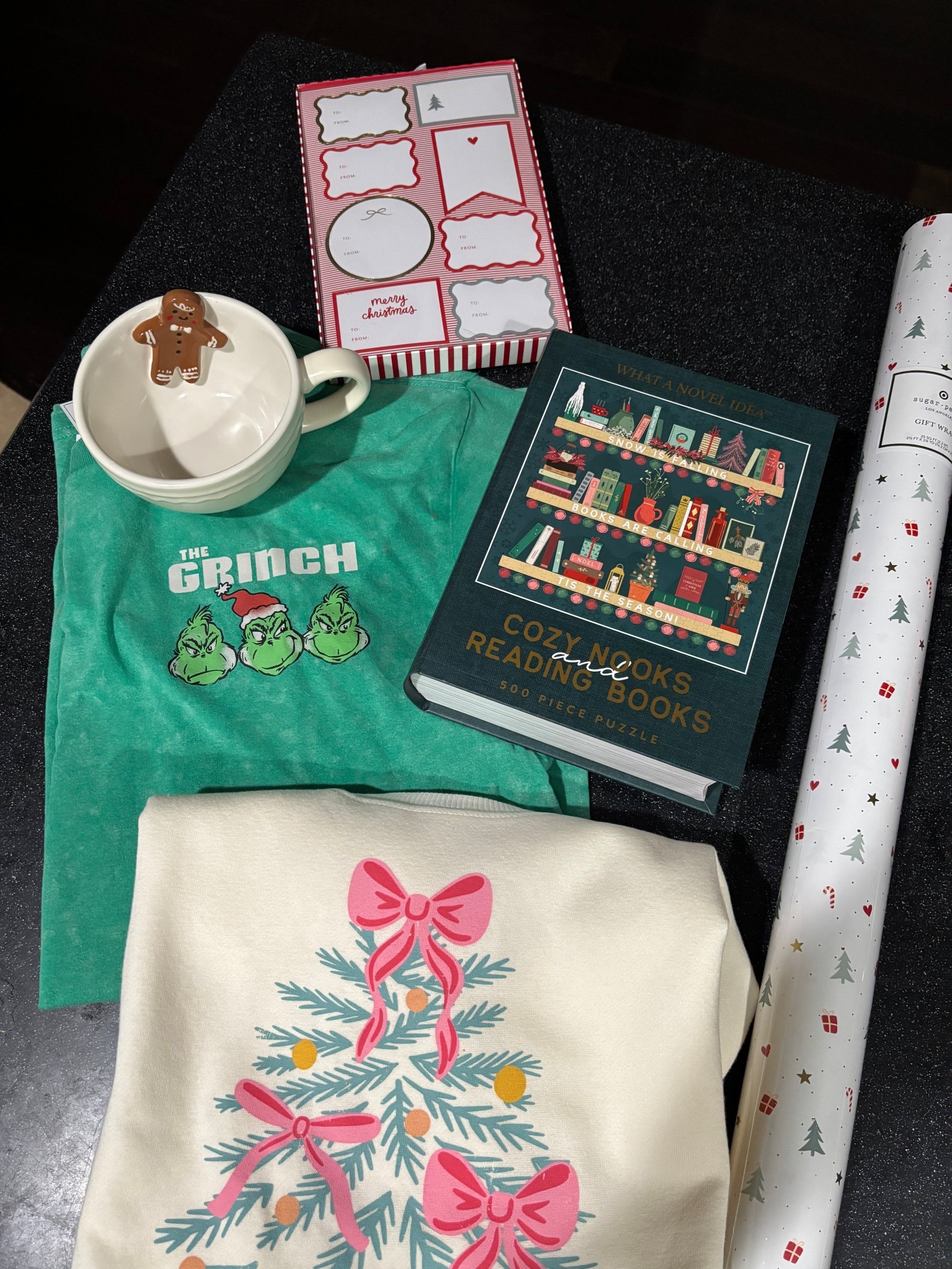 Christmas finds I’ve bought recently!!
Christmas book puzzle
Bow wrapping paper
Gingerbread mug
Bow Christmas tree sweatshirt
Grinch Tshirt 


#targetchristmasfinds #walmartchristmasfinds #walmartchristmasfashion

#LTKFindsUnder50 #LTKHoliday #LTKSeasonal