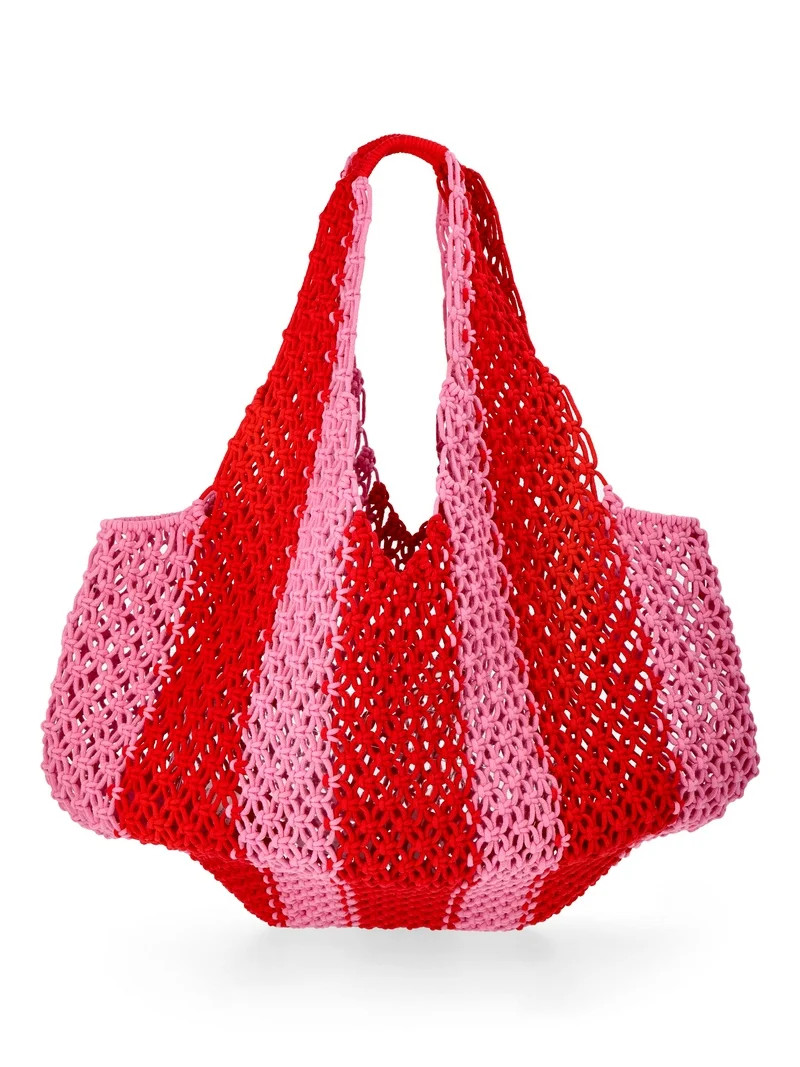 No Boundaries Women's Festival Crochet Striped Hobo Bag, Pink Jubilee Stripe | Walmart (US)
