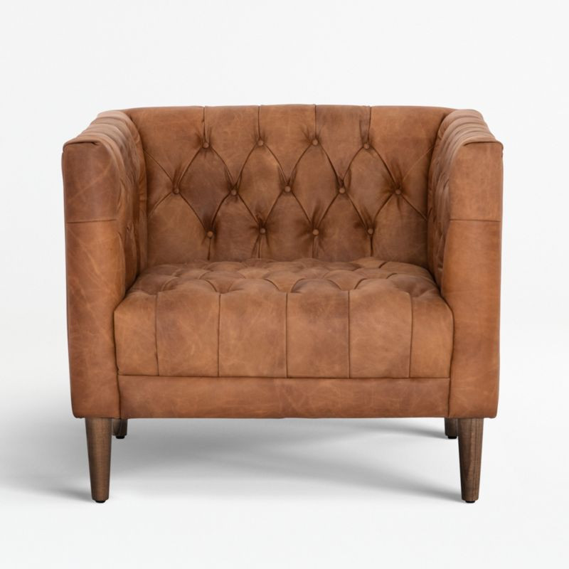 Rollins Natural Washed Camel Leather Button Tufted Chair + Reviews | Crate & Barrel | Crate & Barrel