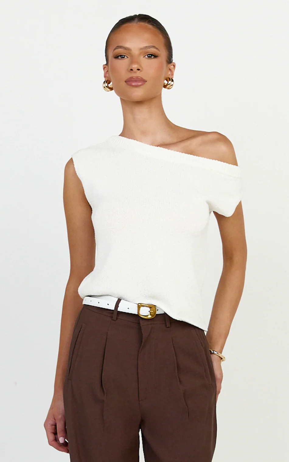 Knit Off Shoulder Top in White | Showpo (US, UK & Europe)