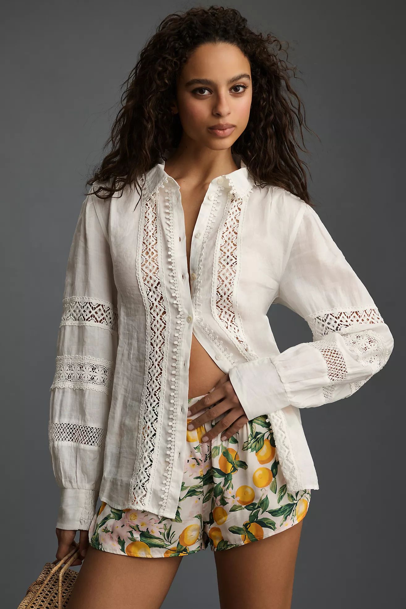 By Anthropologie Long-Sleeve Buttondown Lace Blouse | Anthropologie (US)