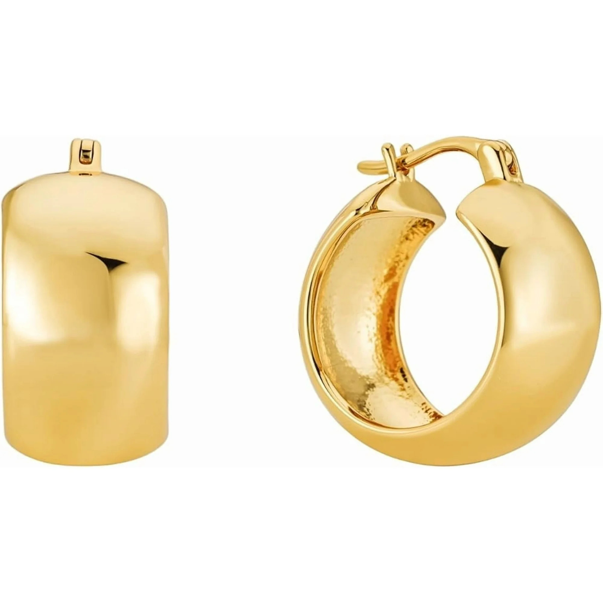 Malibu Sunday Chubby Hoop Earrings, 18K Gold Plated, 20mm Lightweight Thick Hoops for Women, Hypo... | Walmart (US)