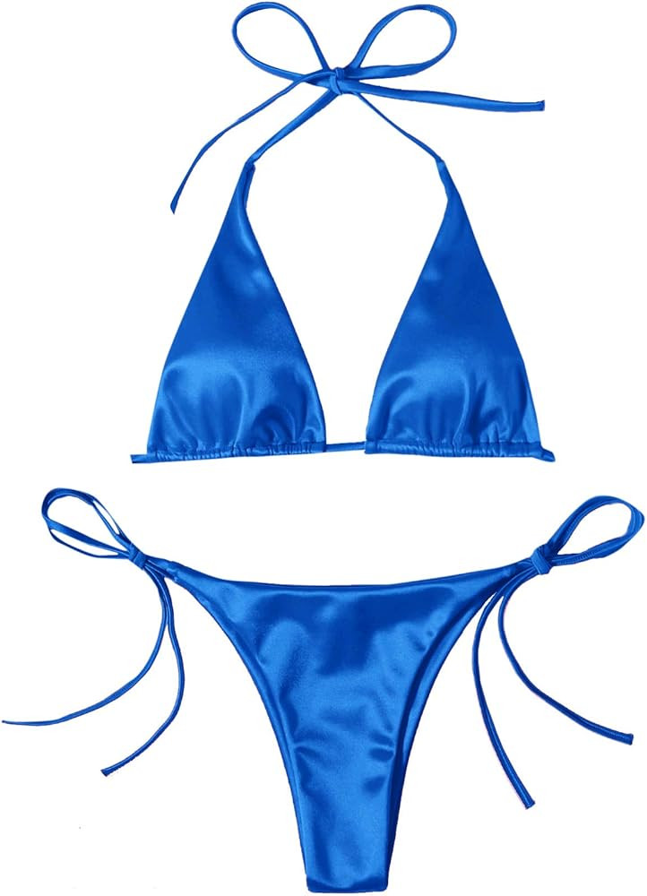 SOLY HUX Women's Metallic Halter Top Two Piece Swimsuit Tie Side Triangle Bikini | Amazon (US)