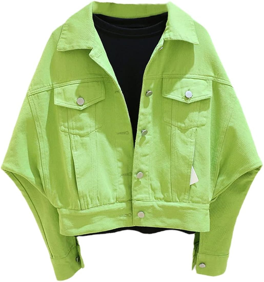 Bat Sleeve Short Denim Jacket Women Casual Loose Student Single Breasted Jeans Coat | Amazon (US)