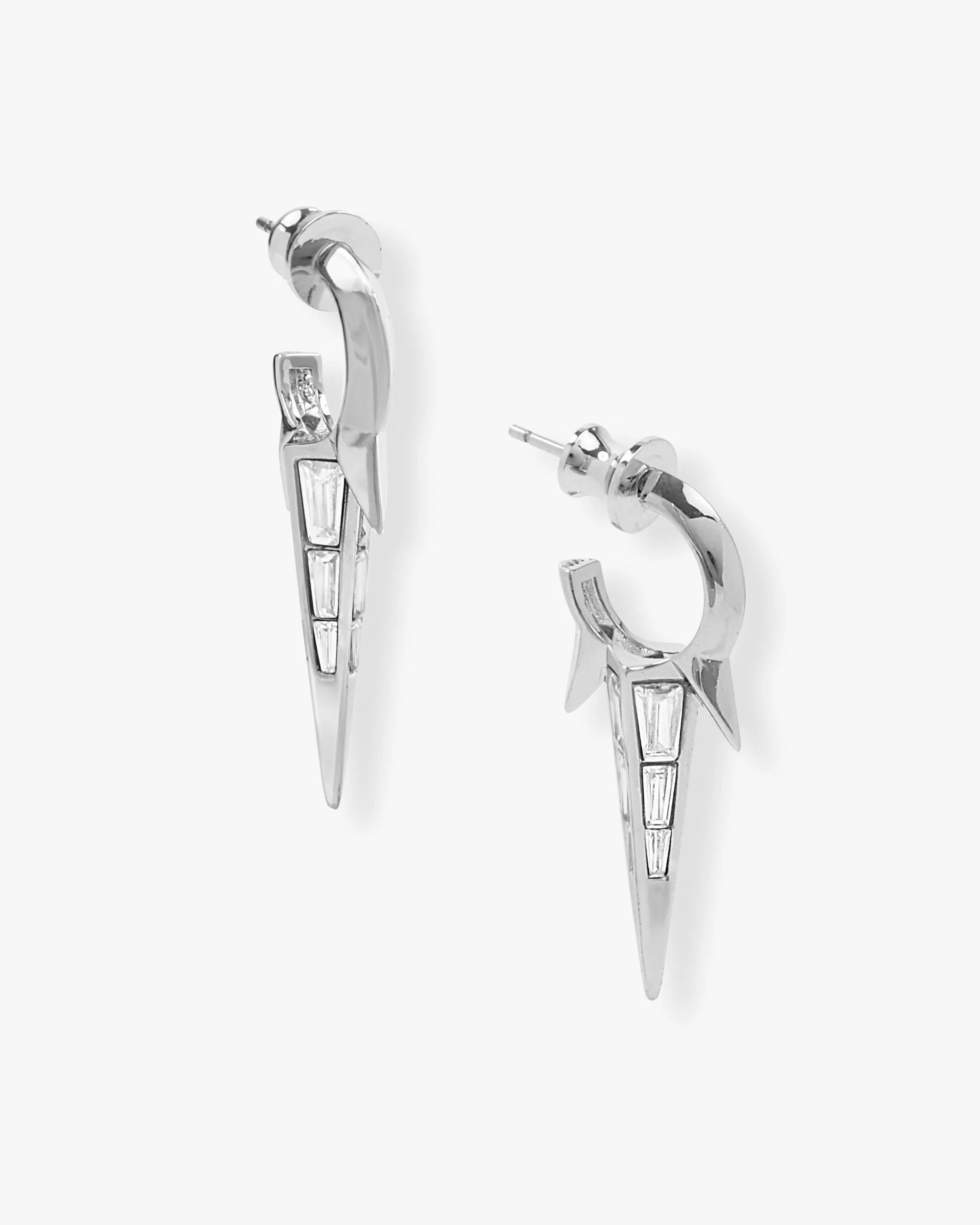 Gabriella Baguette Triple Spike Earrings - Silver|White Diamondettes | Melinda Maria