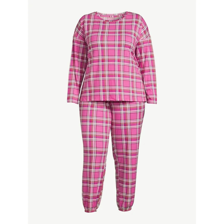 Joyspun Women’s Long Sleeve Tee and Joggers, 2-Piece Pajama Set, Sizes S-3X | Walmart (US)