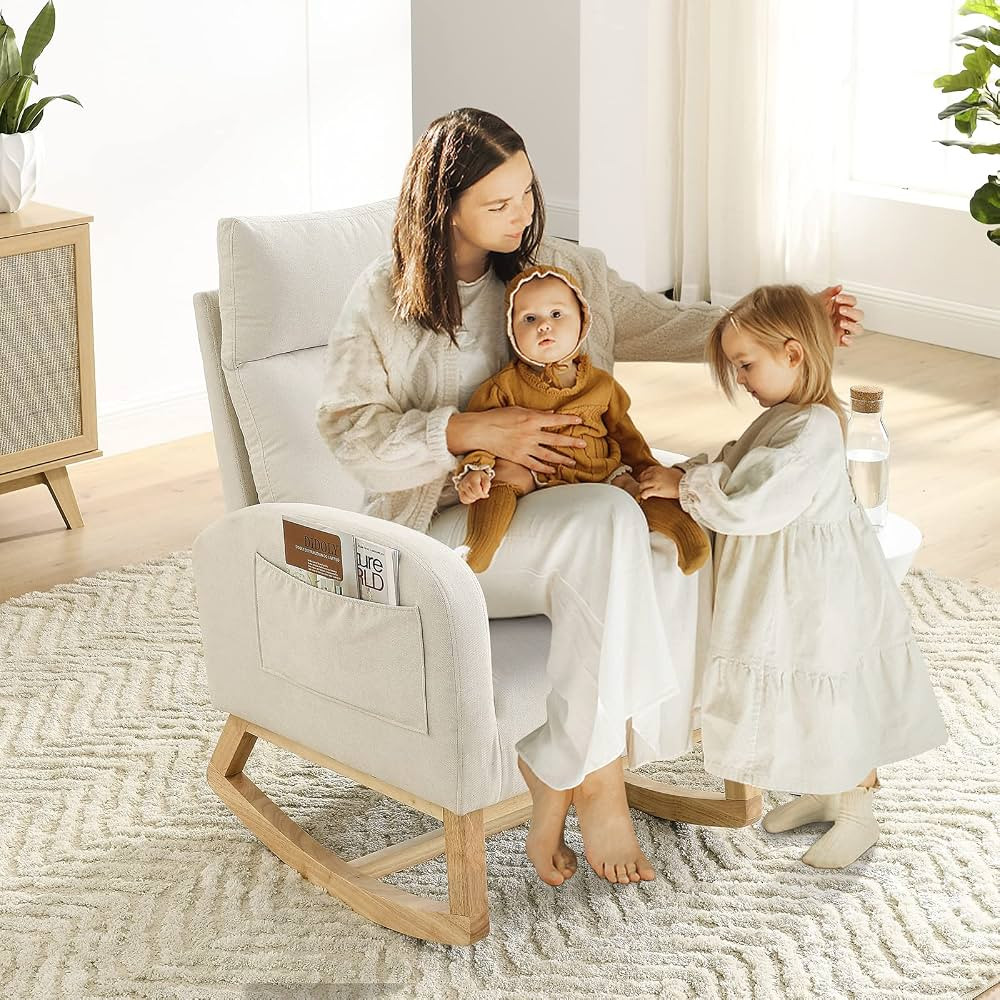 Antetek Rocking Glider Chair for Nursery, Modern Fabric Accent Rocker Upholstered Tall Back Arm w... | Amazon (US)