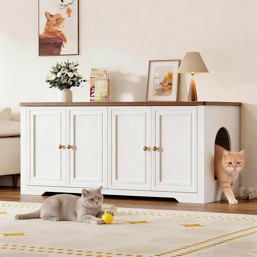 Halitaa Cat Litter Box Enclosure for 2 Cats, 47.2" Hidden Litter Box Furniture with Double Room, ... | Amazon (US)