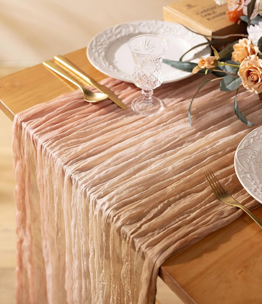 Vitalizart Cheesecloth Table Runner 35 x 120 Inches Gauze Tablecloth Gradient Light Pink & Nude 1... | Amazon (US)