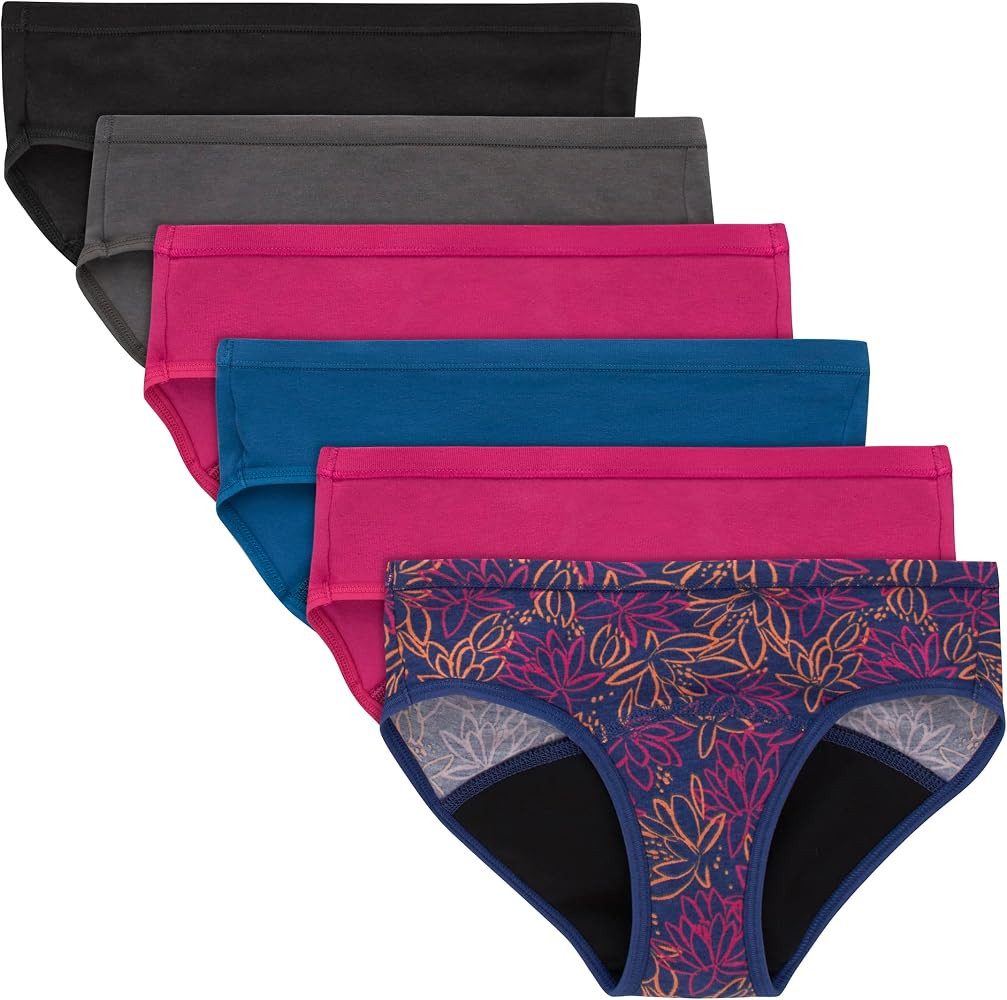 Hanes Girls' Period Underwear Hipsters, Boxer Briefs, Boyshorts, 4 or 6 Pack, Comfort Period Pant... | Amazon (US)