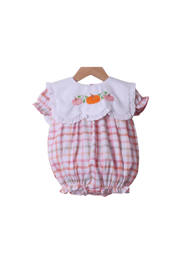 Hand Embroidered Plaid Pumpkin Bubble | The Smocked Flamingo