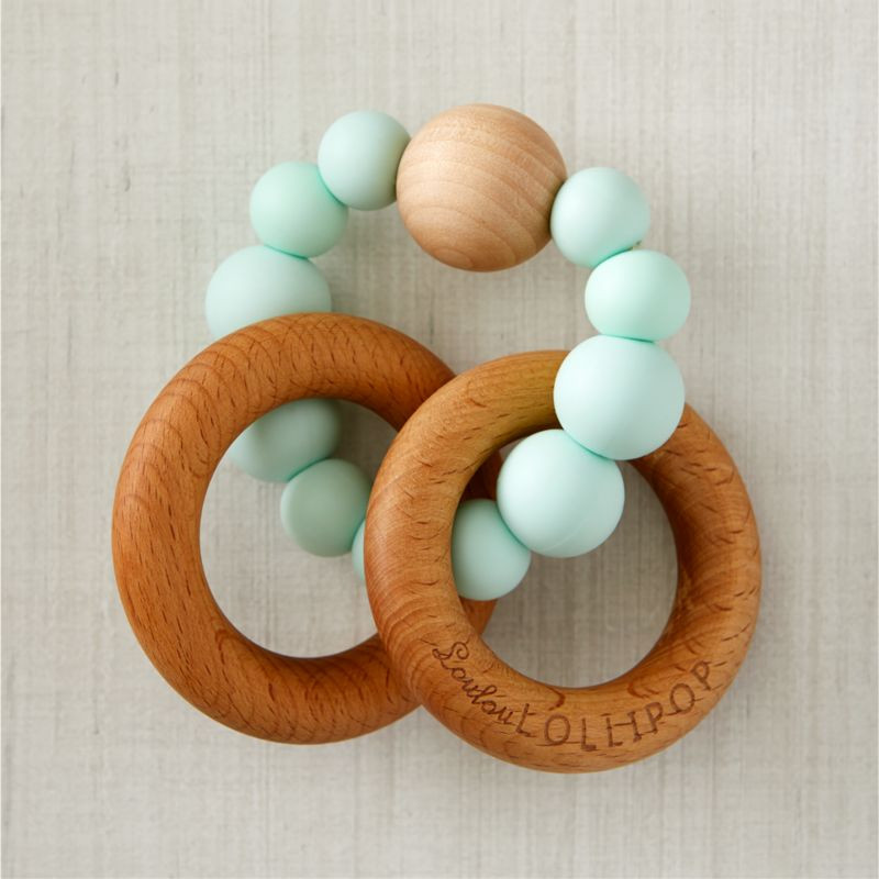Loulou Lollipop Green Silicone & Wood Baby Teether + Reviews | Crate & Kids | Crate & Barrel
