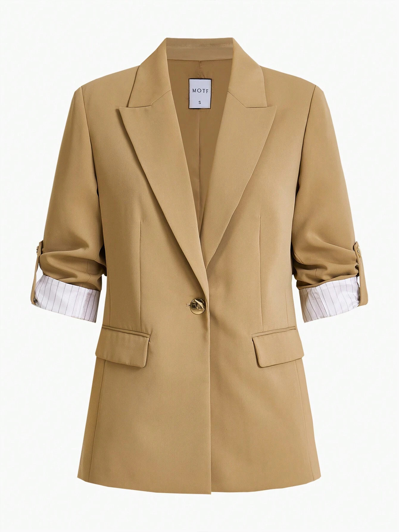 MOTF PREMIUM WOVEN WOMEN'S PEAK COLLAR ROLL TAB SLEEVE BLAZER | SHEIN