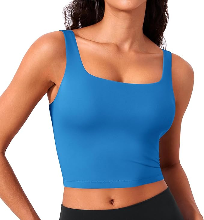 PINSPARK Sports Bra for Women Square Neck Longline Tank Top with Built in Bra | Amazon (US)