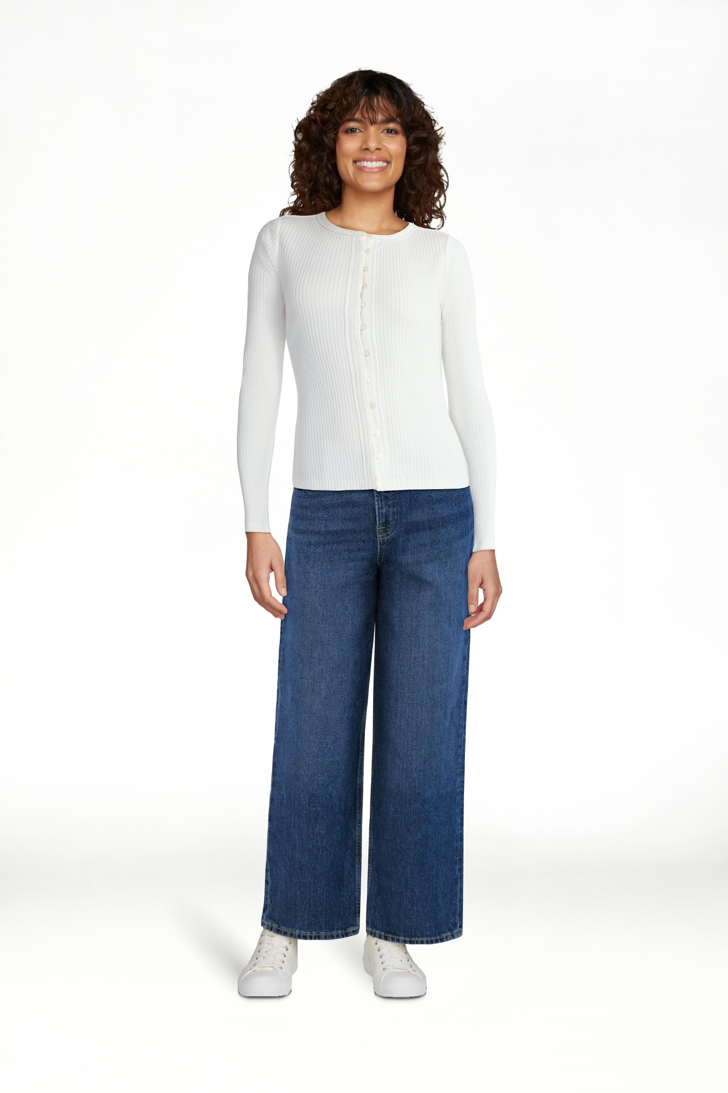 Madden NYC Women's Button Up Ribbed Top with Long Sleeves, Sizes XXS-XXL | Walmart (US)