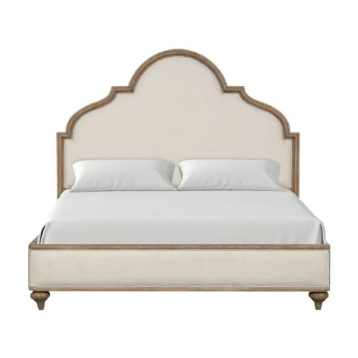 Lyla King Bed, Scalloped Ivory Upholstery, Rustic Oak | Wayfair North America
