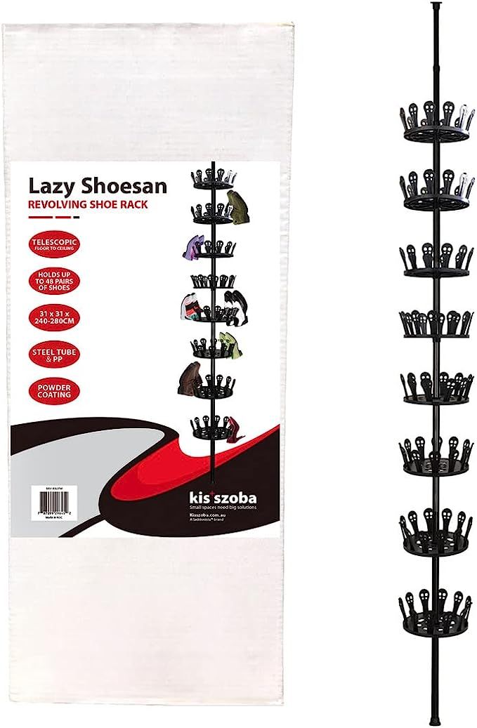 8 Tier Shoe Rack - Lazy Susan Revolving Shoe Organizer - Floor To Ceiling, Black Vertical Narrow ... | Amazon (US)