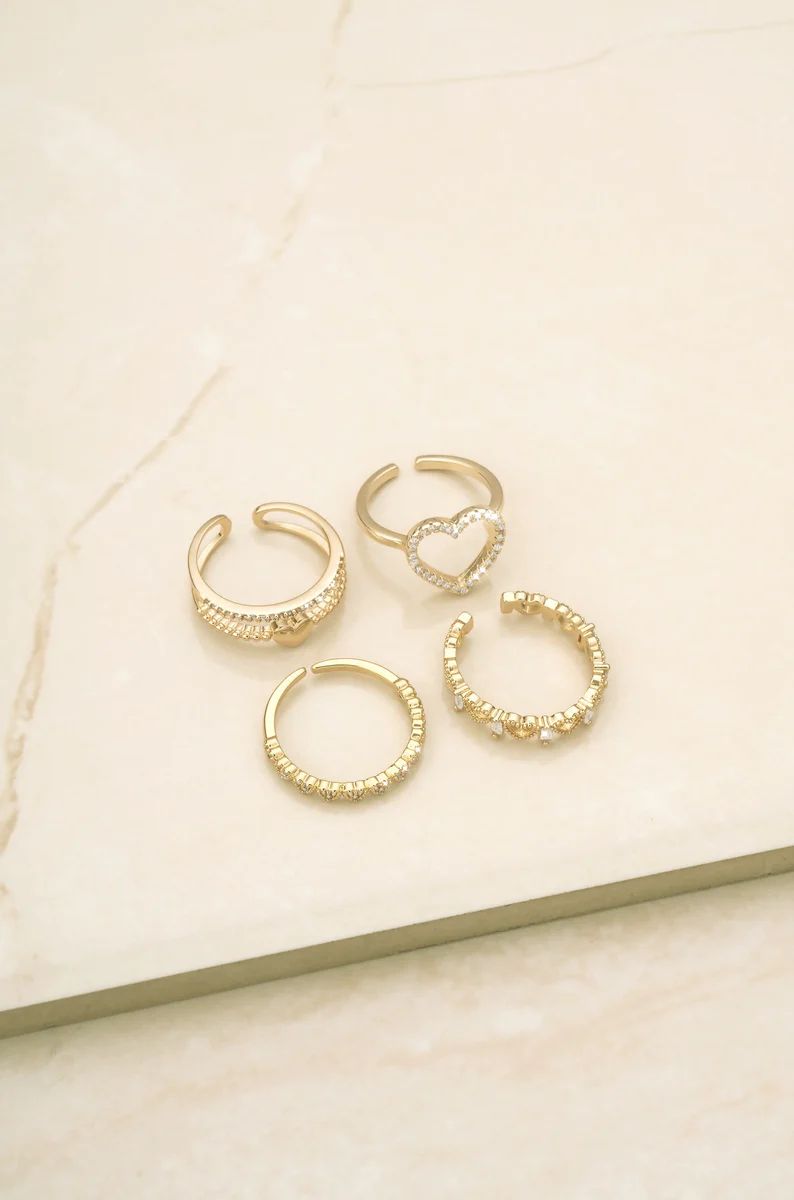 Loving On You 18k Gold Plated & Crystal Ring Set | Ettika