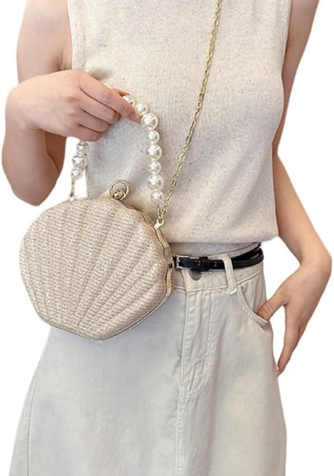 IAMUHI Lovely Shell Handbag Purse Beaded Evening Bag Chain Cross-body Clutch Purse | Amazon (US)