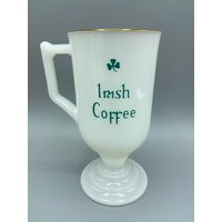 Vintage Milk Glass Irish Coffee Shamrock Clover Pedestal Mug Cup Gold Accents Saint Patricks Day | Etsy (US)