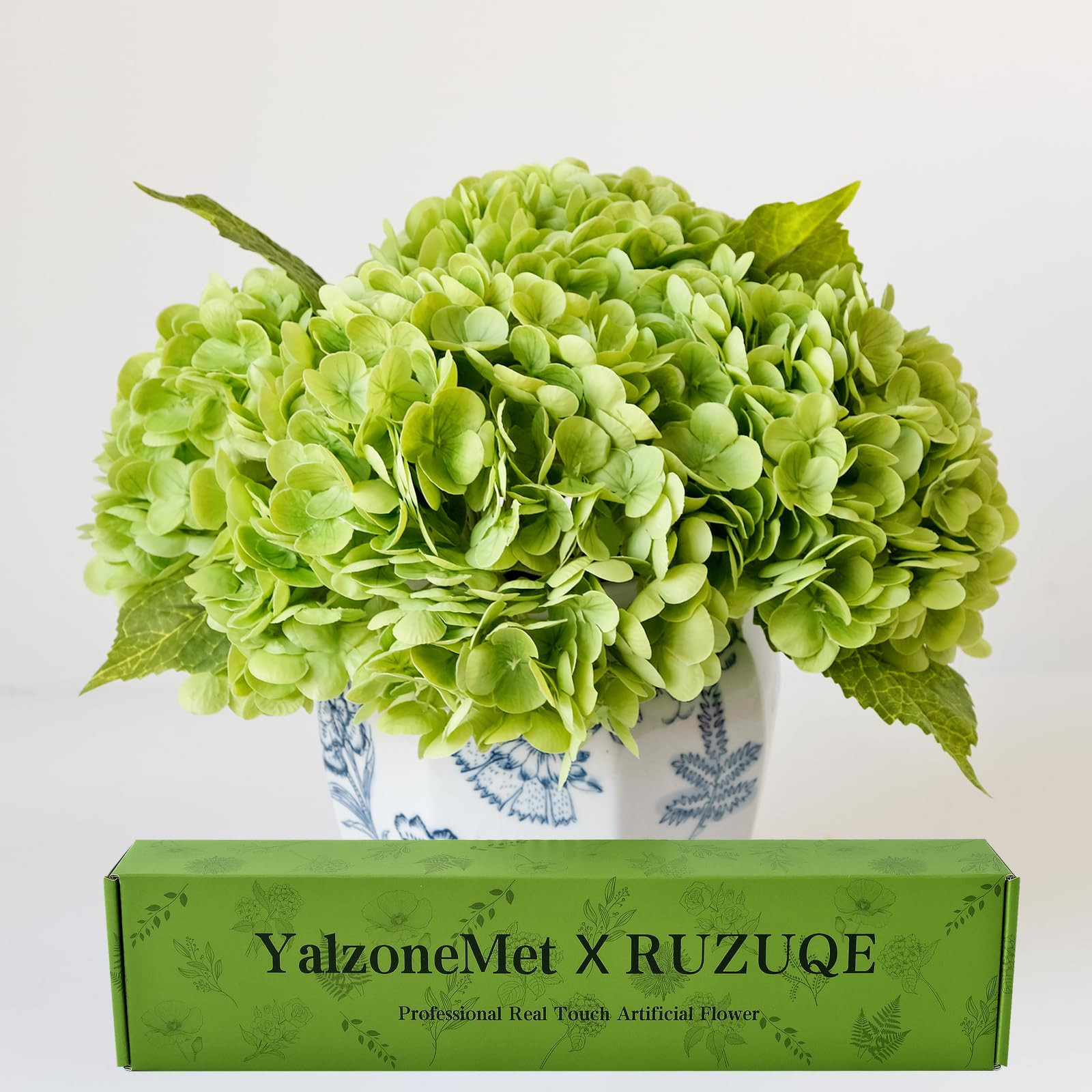 YalzoneMet 3 Pcs 21 inch Artificial Dark Green Hydrangea Natural Lifelike Real Touch Faux Large R... | Amazon (US)