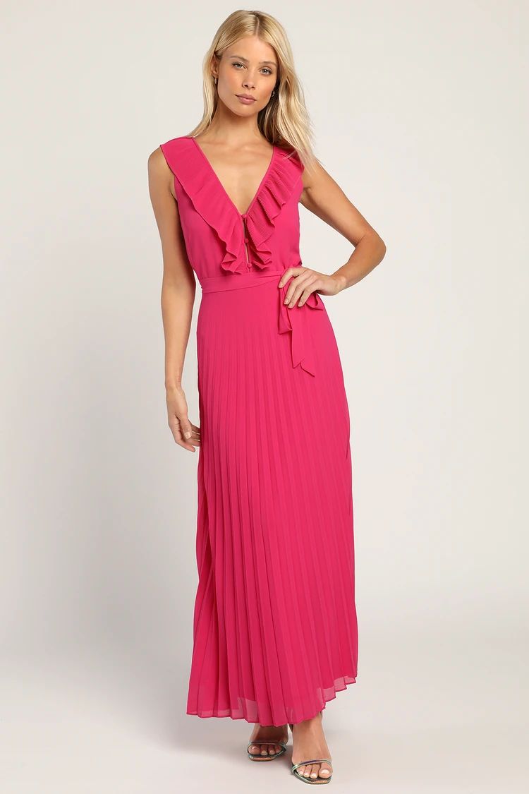 Loved By You Hot Pink Pleated Chiffon Maxi Dress | Lulus (US)