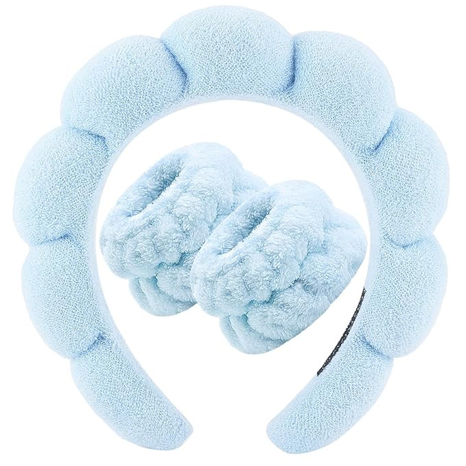 Zkptops Spa Headband for Washing Face Wristband Set Sponge Makeup Skin Care Terry Cloth Bubble So... | Amazon (US)