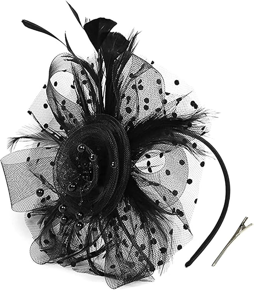 Women's Fascinators Tea Party Wedding Derby Mesh Flower Pearl Feather Fascinator Hat with Headban... | Amazon (US)