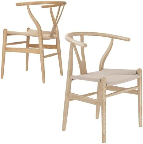 Wishbone Chair Natural Solid Wood Dining Chair/Hans Wegner Y Chair Rattan and Wood Accent Armrest... | Amazon (US)