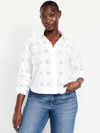 Cropped Button-Down Eyelet Shirt | Old Navy (US)