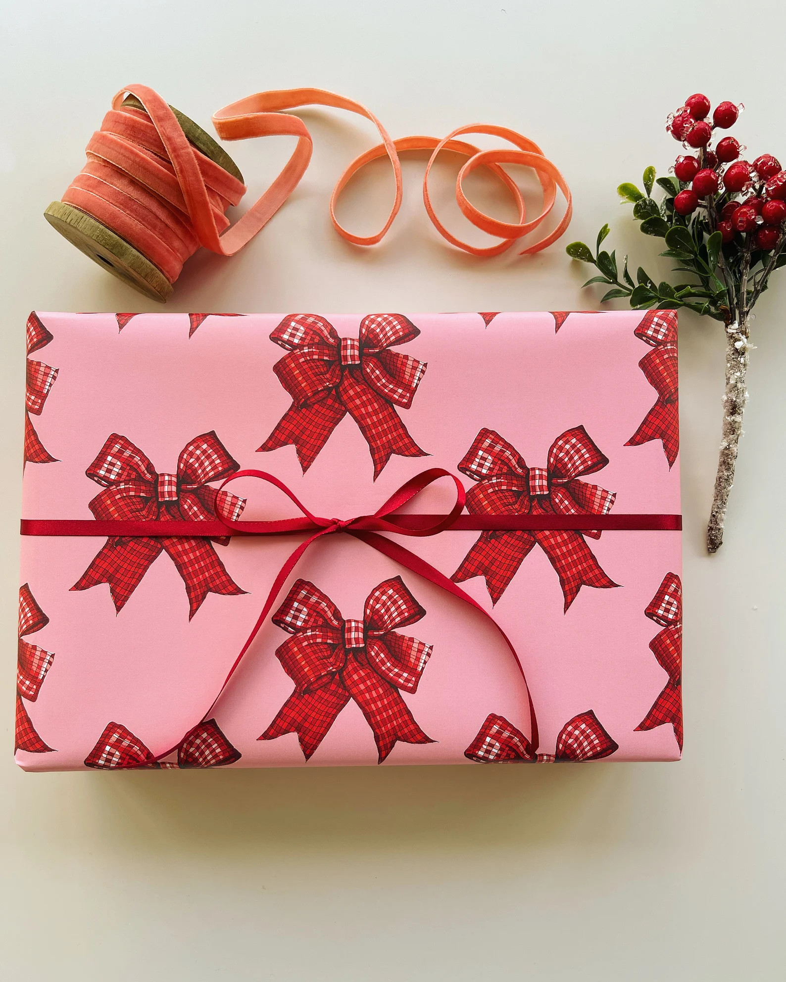 Gingham Bow Wrap: Red gift Wrap, Holiday Bow Wrap, Gingham Bow Wrap, Bow Red Gift Wrap, Bow Holid... | Etsy (US)