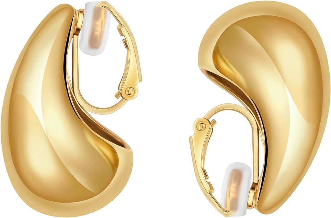 Clip on Earrings Women, 14K Gold Hoop Clip-On Earrings for Women Girls, Hypoallergenic Non Pierce... | Amazon (US)