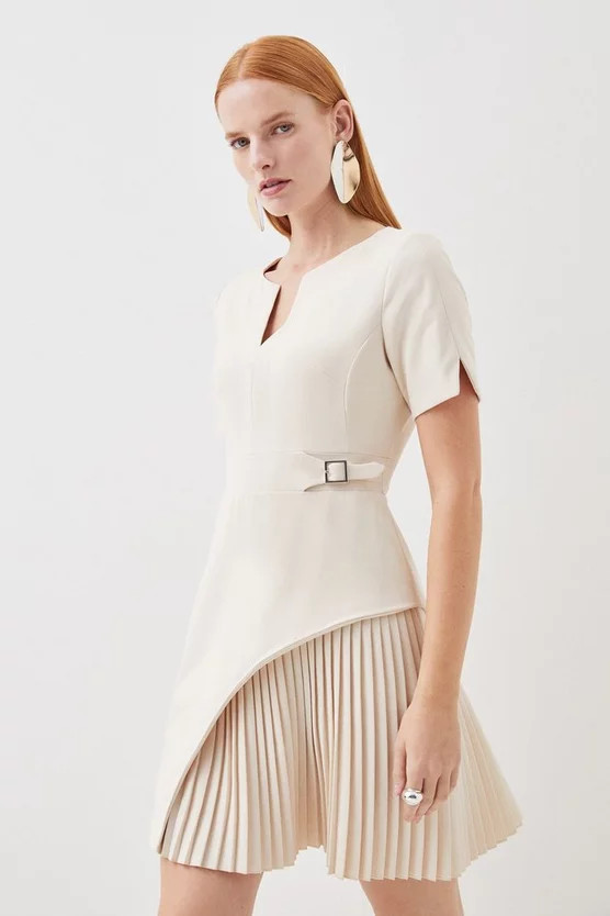 Tailored Military Pleat Short Sleeve Mini Dress | Karen Millen US
