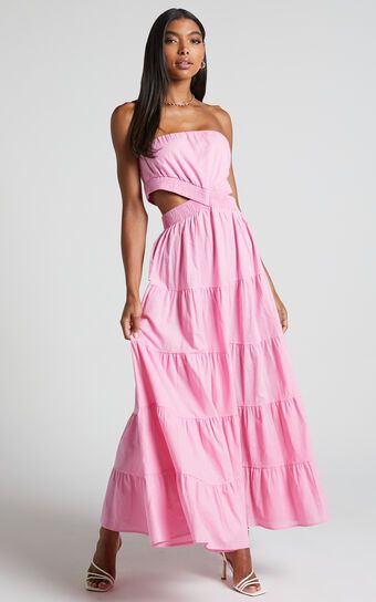 Xiomara Maxi Dress - Strapless Cut Out Tiered Dress in Pink | Showpo (US, UK & Europe)