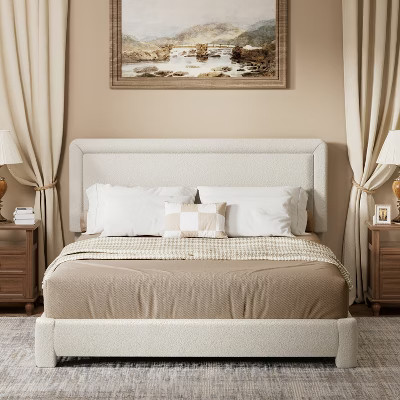 Dyonery  King Size Upholstered Cloud Bed Frame with Headboard, Soft Rounded Corners, No Box Spring Required, Adjustable Headboard, Easy Assembly,Beige | Target