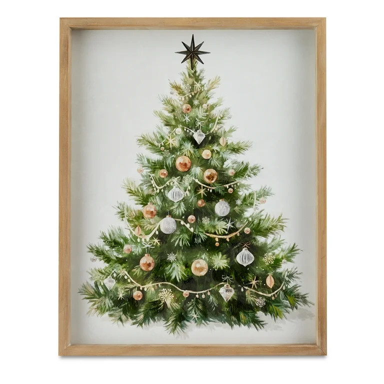 Christmas Tree Framed Tinted Gel Embellished Canvas Christmas Wall Art, by Holiday Time - Walmart... | Walmart (US)