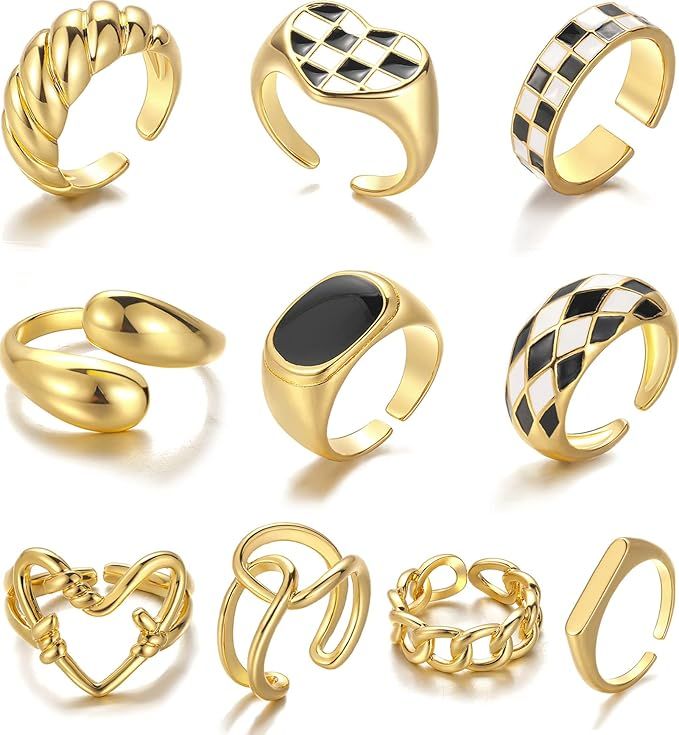 10PCS 18K Gold Chunky Rings for Women Girls, Gold Plated Twisted Rings Set Pack Stackable Knuckle... | Amazon (US)
