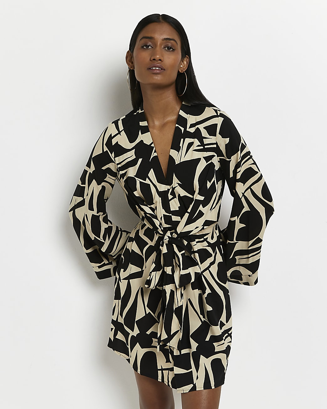 Cream printed shift mini dress | River Island (UK & IE)