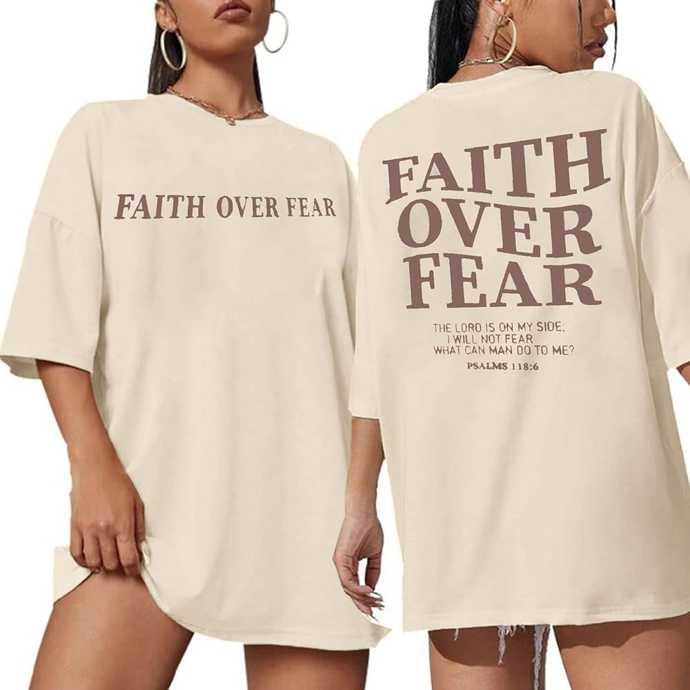 BANGELY Faith Over Fear TShirt Women Oversized Christian Religious Sayings Tees Drop Shoulder Tee... | Amazon (US)