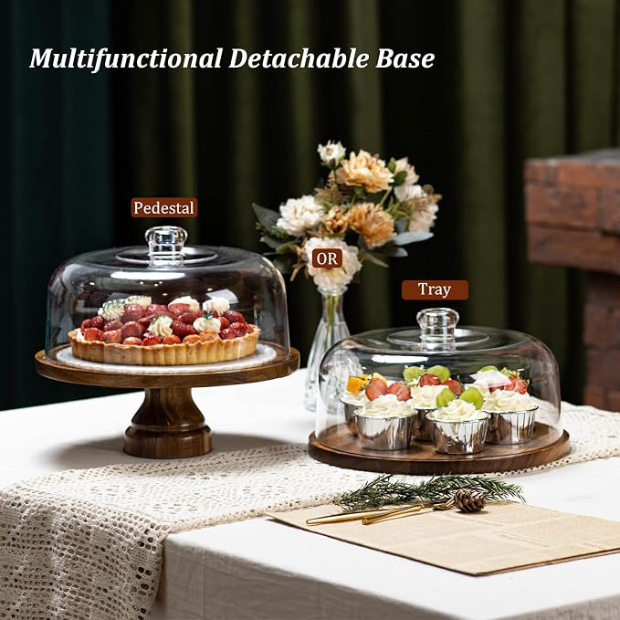 ANBOXIT Cake Stand with Dome Lid, Acacia Wood Cake Plate with Cover | Wooden Cake Display Stand w... | Amazon (US)
