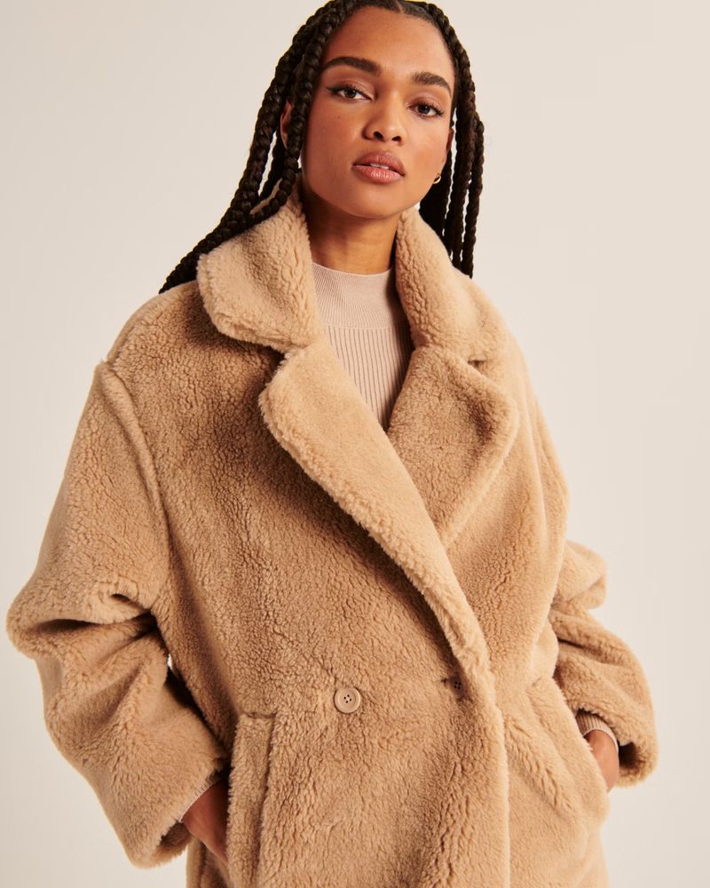 Oversized Long-Length Sherpa Teddy Coat | Abercrombie & Fitch (US)