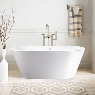 Domme 54 in. Acrylic Flatbottom Freestanding Non-Slip Bathtub in White | The Home Depot