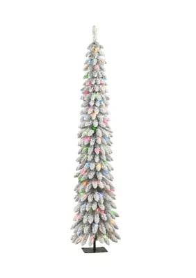 Puleo International 7-foot Pre-Lit Flocked Artificial Alpine Pencil Tree 318 Tips 150 Clear Lights | Belk