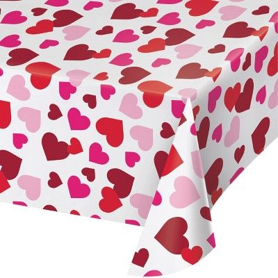 3ct Valentine All Over Hearts Plastic Tablecloths Red/Pink | Target