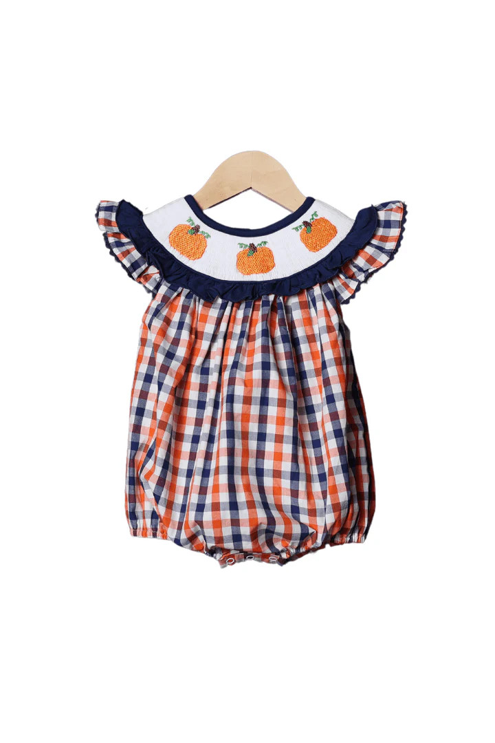 Smocked Plaid Pumpkin Bishop Bubble | The Smocked Flamingo
