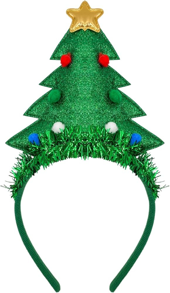 Needzo Christmas Tree Headband with Tinsel, Sparkly Festive Holiday Party Accessory, Stocking Stu... | Amazon (US)