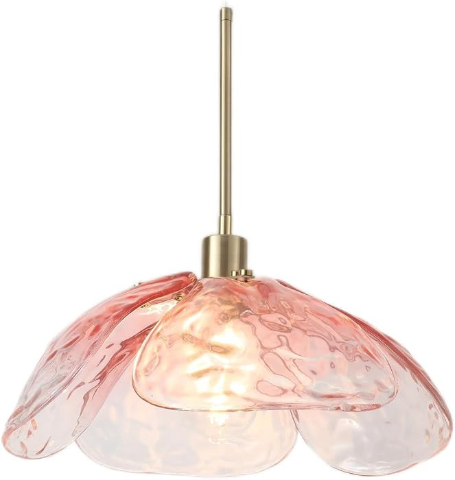 Pink Glass Pendant Lights Kitchen Island, 14'' Vintage Hanging Light Fixtures with Hammered Glass Flower Shade, Brass Pendant Ceiling Light for Kitchen Sink Hallway Bedroom | Amazon (US)