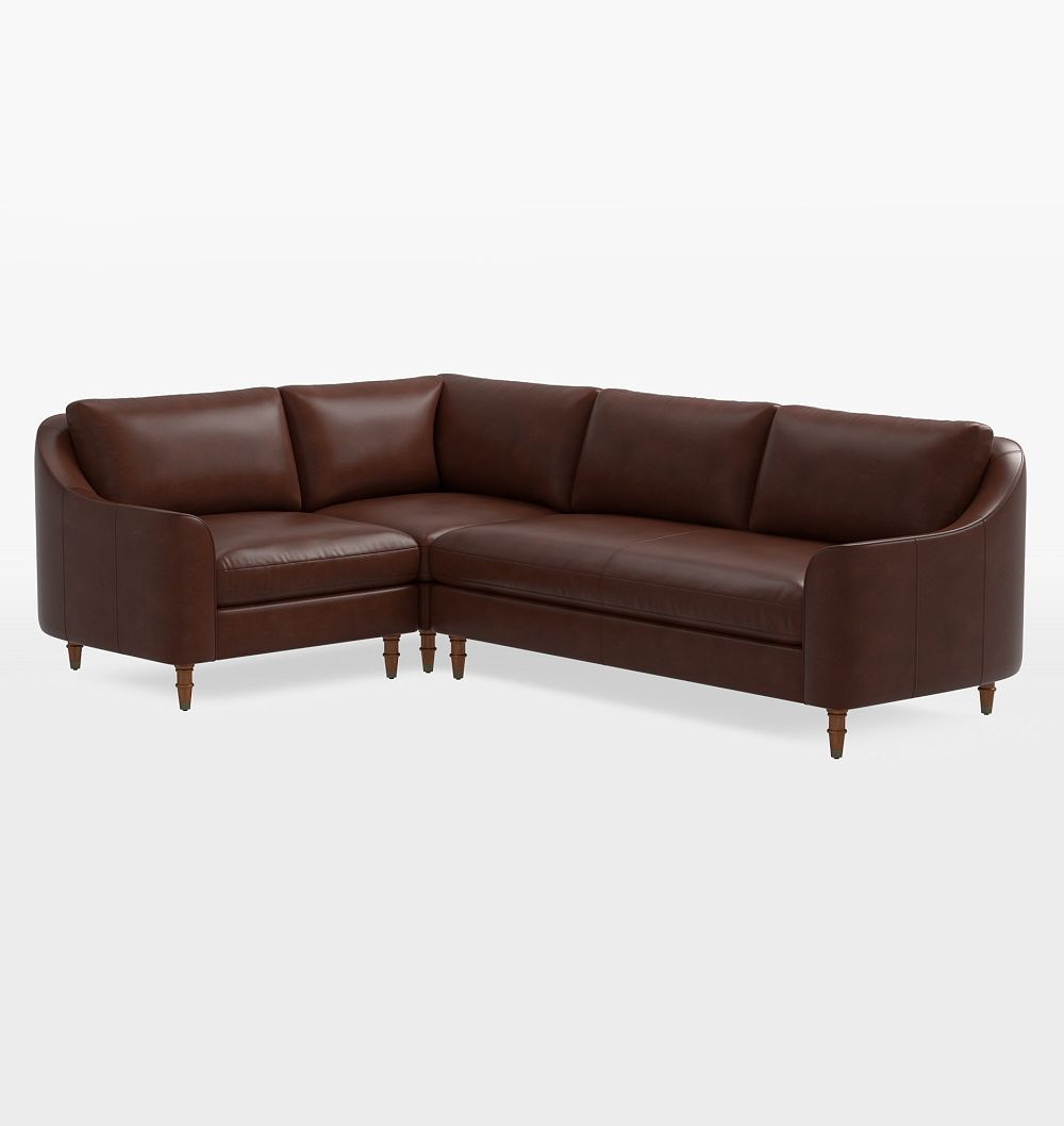 Luisa Leather 3-Piece L-Shape Sectional, Right Arm Sectional - Bench Cushion - Distressed Pure Leather Molasses | Rejuvenation